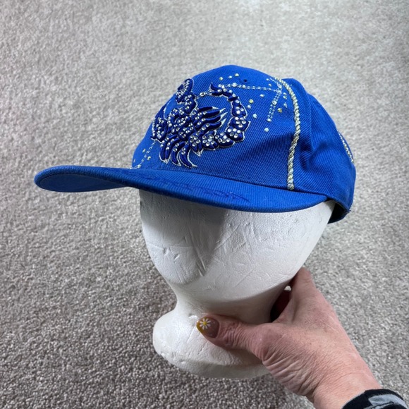 Leader Sports Cap Other - Leader Scorpion Fitted‎ Hat Mens Medium Blue Rhinestone Y2K Rope Piping Cap